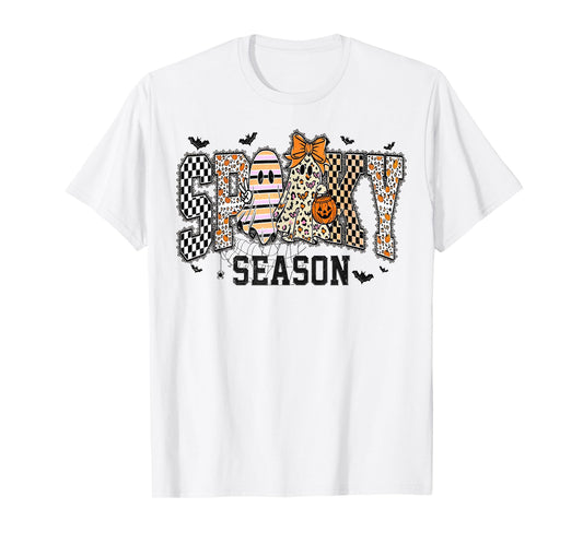 Halloween Leopard Checkered Fall Spooky Season Cute T-Shirt
