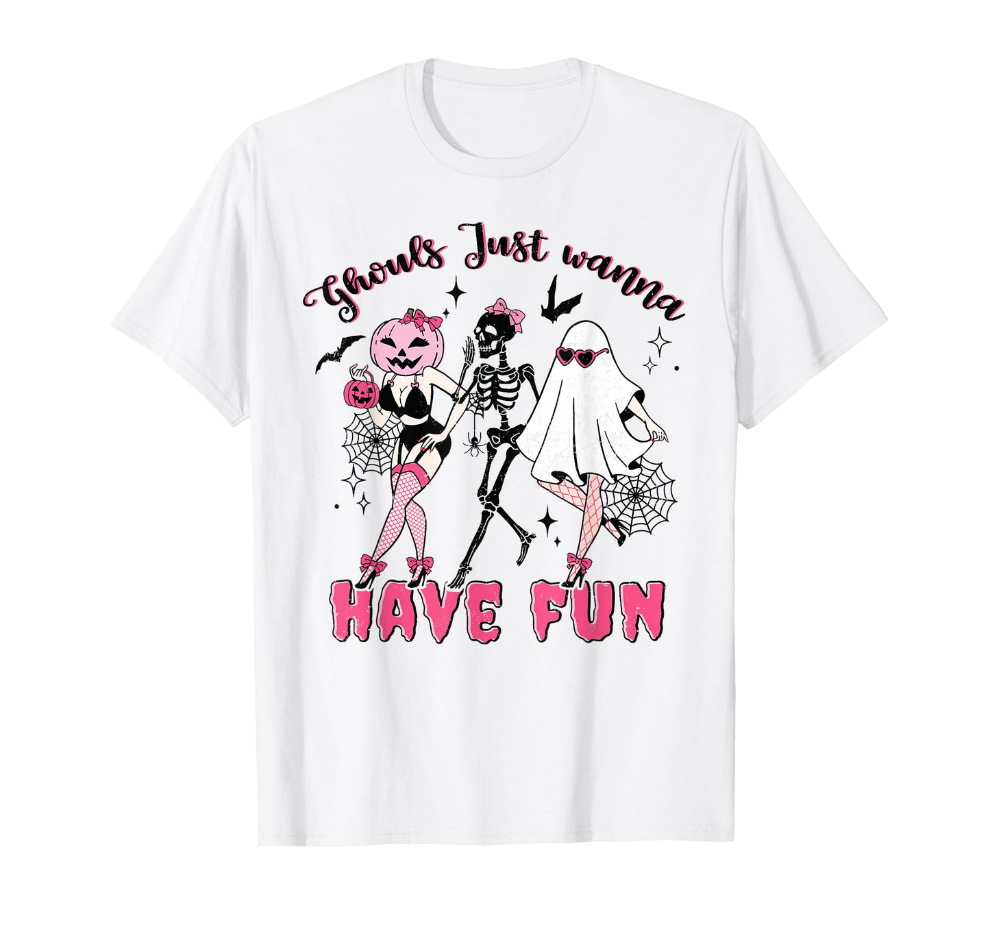 Retro Boo Skeleton Ghouls Just Wanna Have Fun Halloween Crew T-Shirt