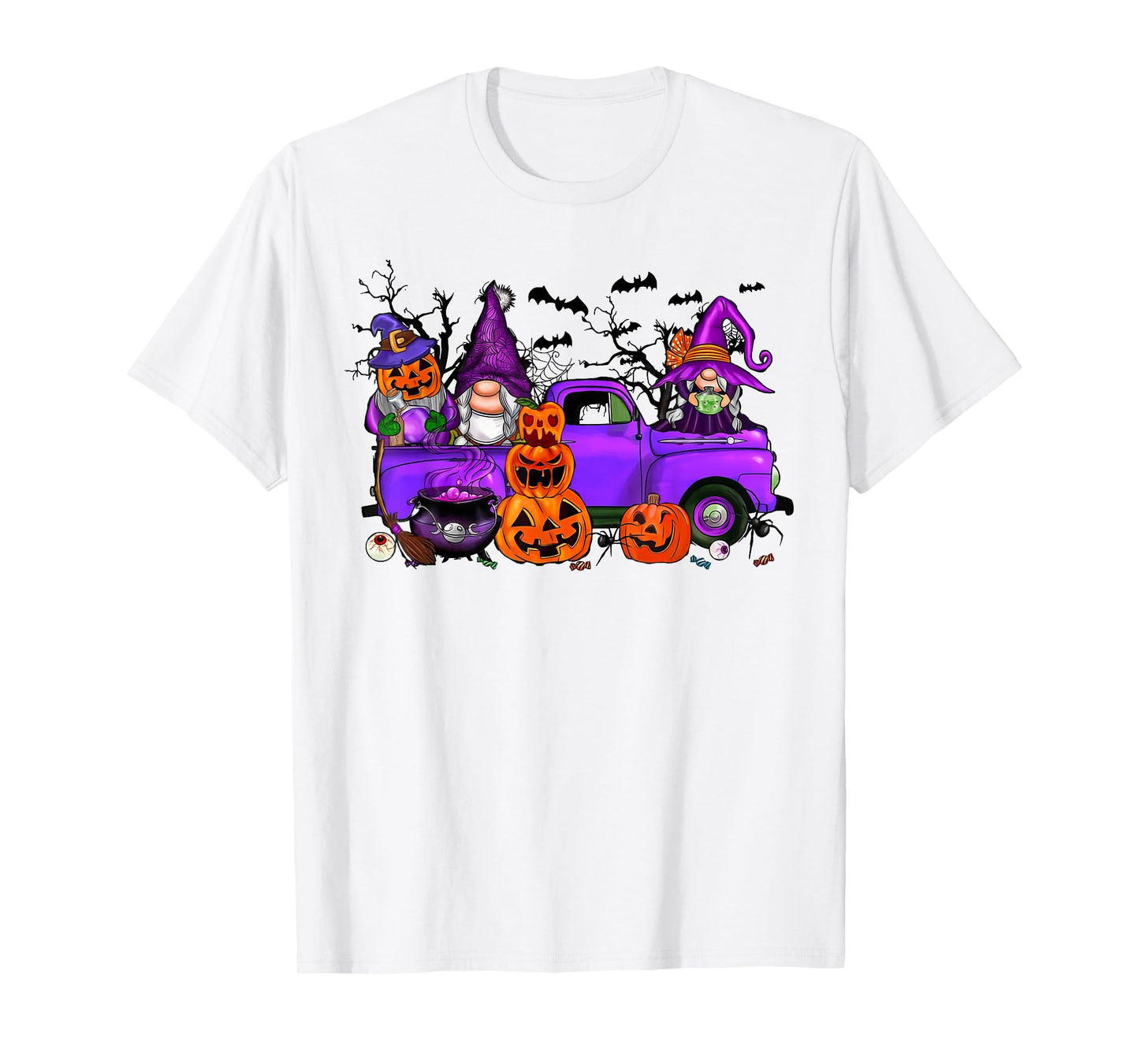 Halloween Truck Gnome Witch Pumpkin Boo Ghost Funny Costume T-Shirt