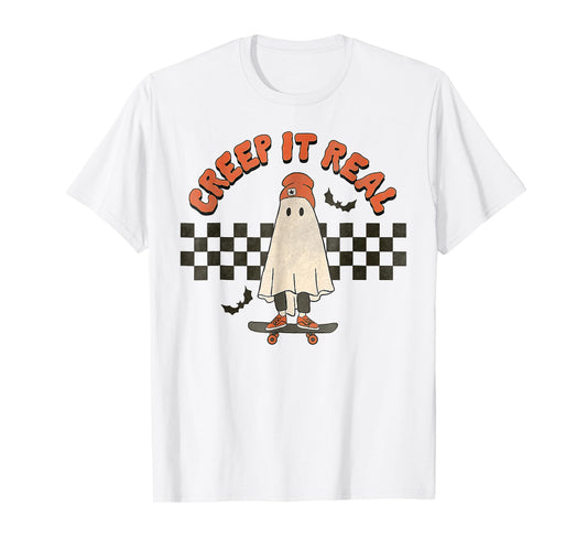 Halloween Creep It Real Skateboarding Ghost T-Shirt