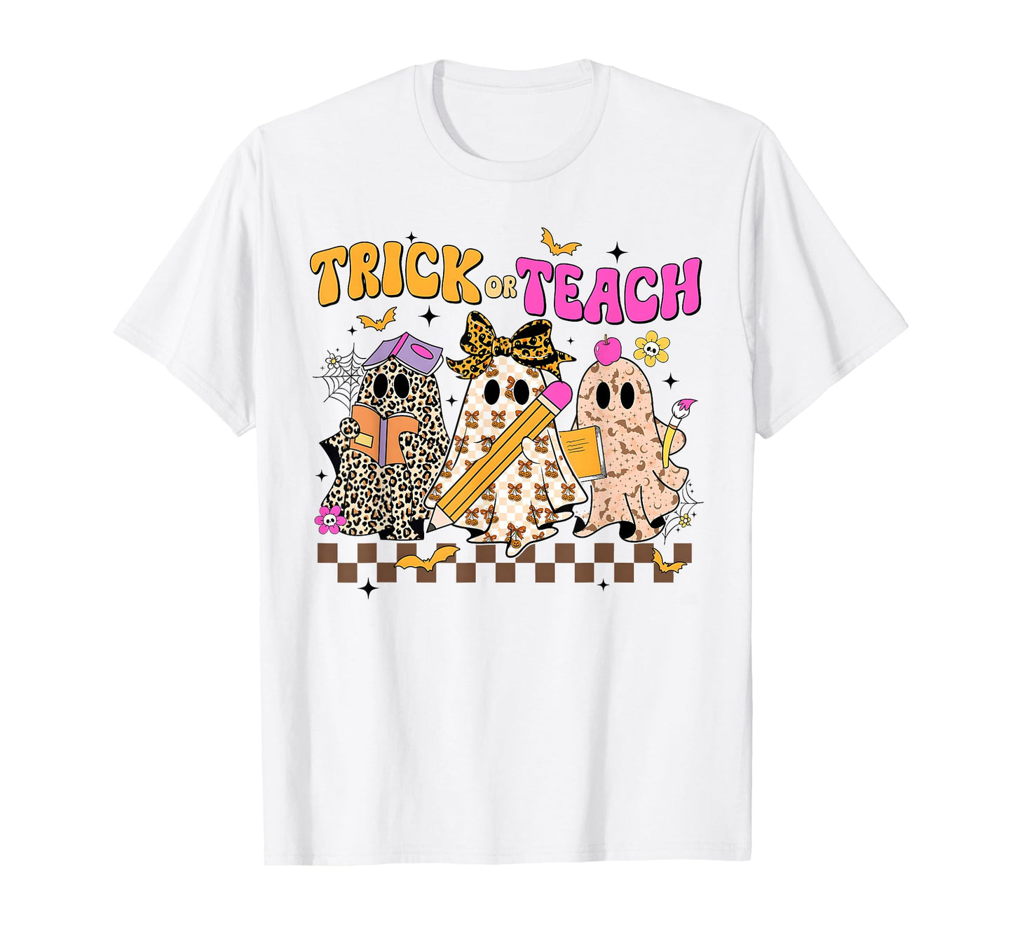 Trick Or Teach Halloween Teacher Ghost Coquette Bow Girly T-Shirt