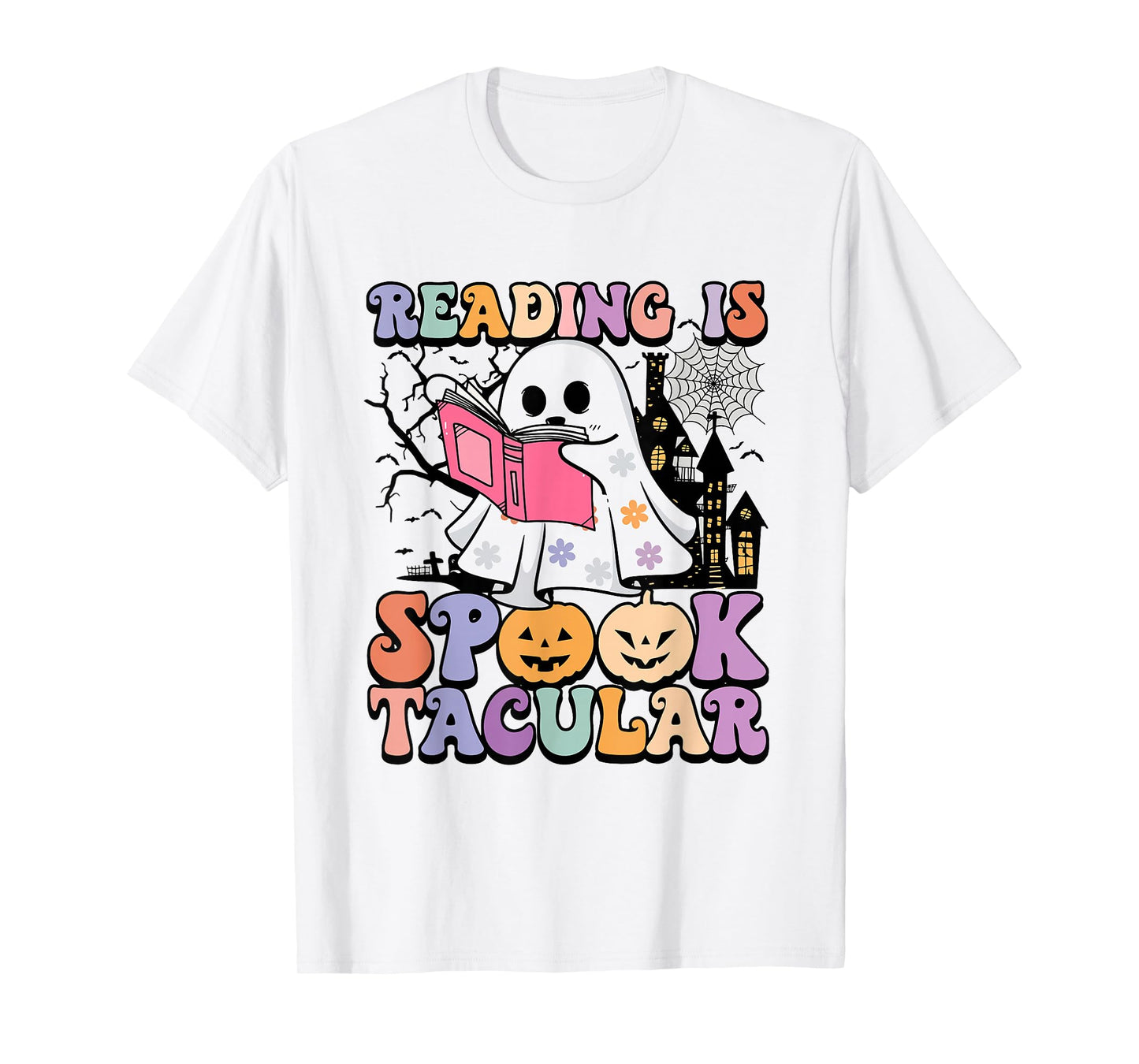 Reading Is Spooktacular Funny Ghost Reading Book Halloween T-Shirt