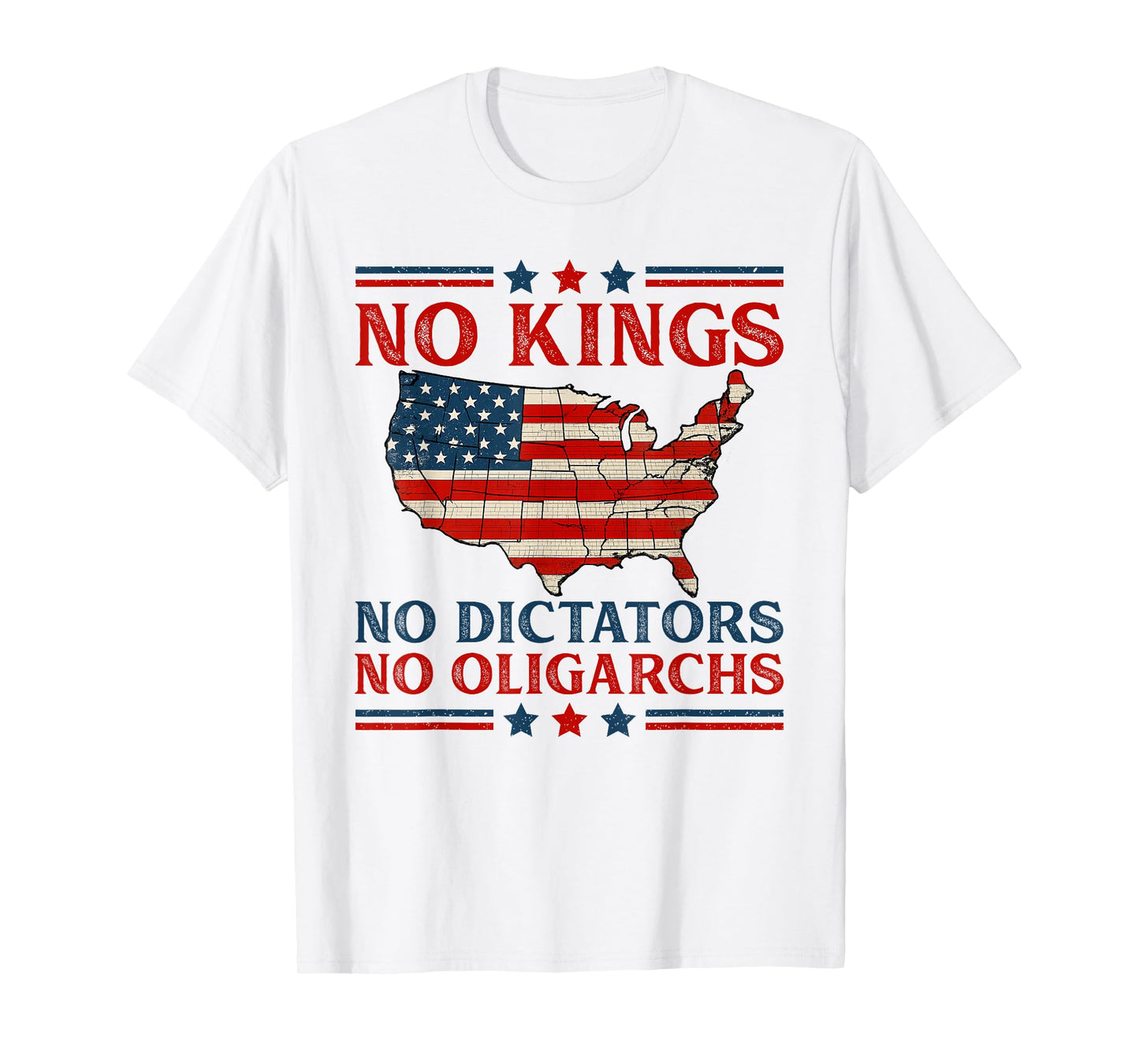 Vintage No Kings No Dictators No Oligarchs July 4th USA Map T-Shirt