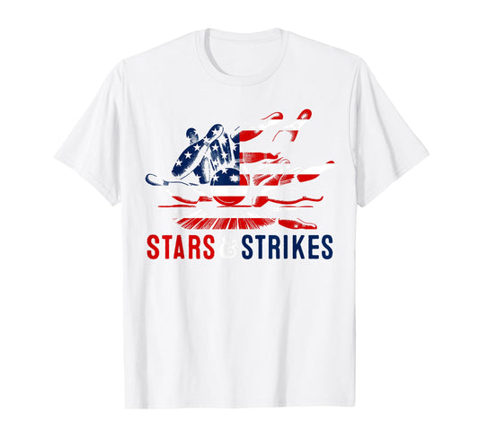 4th of July Bowling Pun | Retro Stars & Strikes Bowling T-Shirt