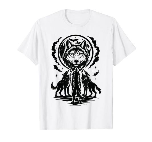 Halloween Wolf Moon Shirt, 3 Wolves Howling At Moon T-Shirt