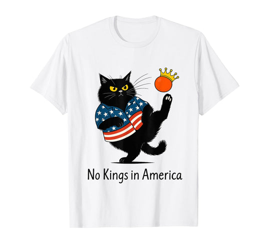 No Kings in America Black Cat We The People Political T-Shirt