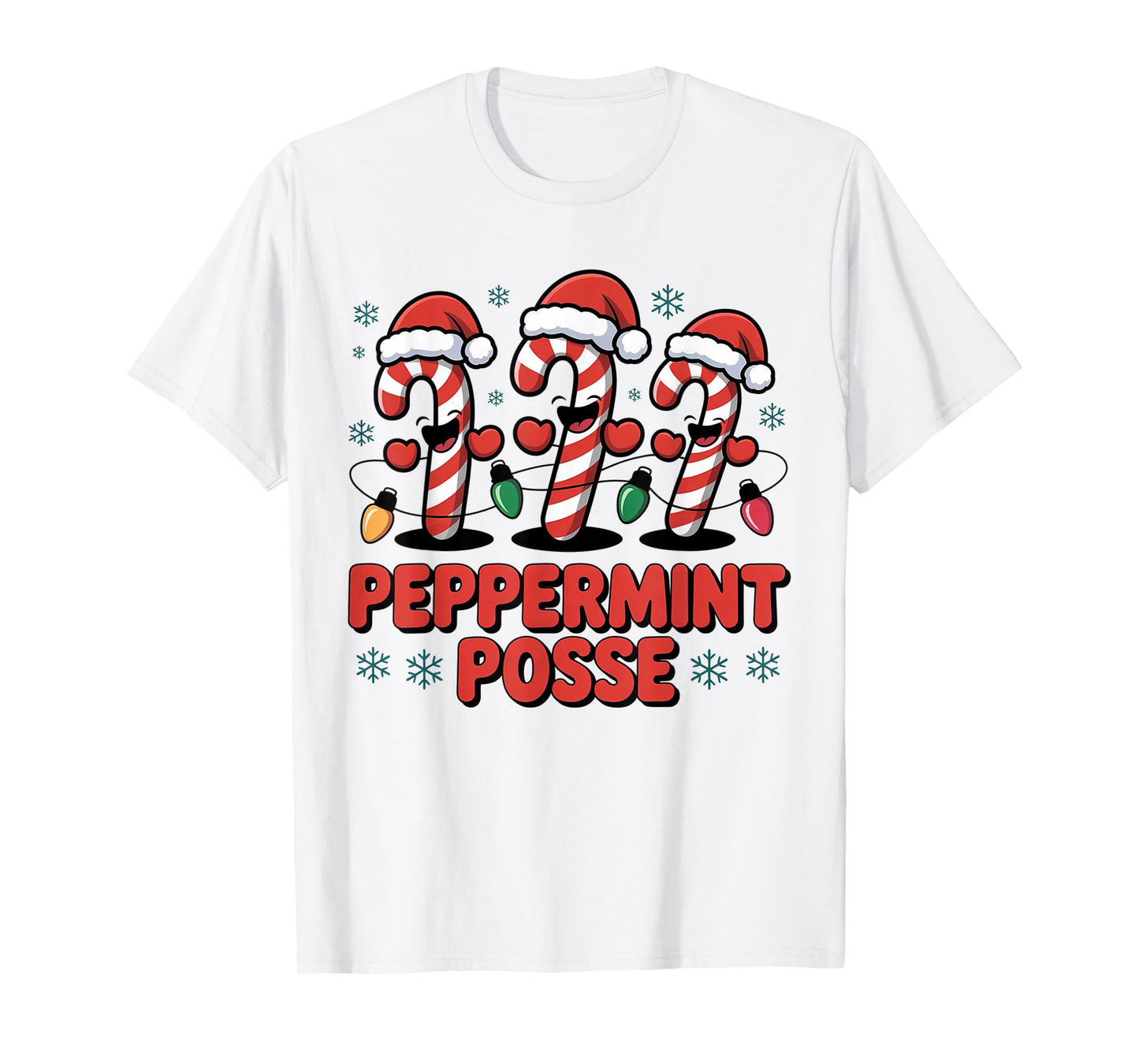 Peppermint Posse Candy Cane Funny Christmas Santa Hat T-Shirt