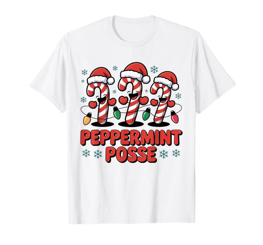 Peppermint Posse Candy Cane Funny Christmas Santa Hat T-Shirt