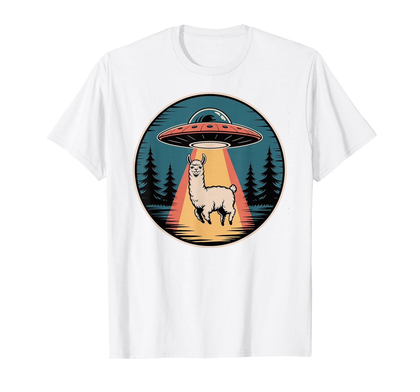Funny Llama Alien Abduction UFO T-Shirt