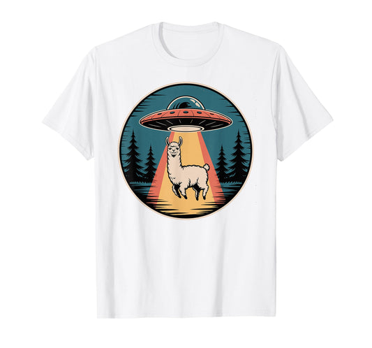 Funny Llama Alien Abduction UFO T-Shirt