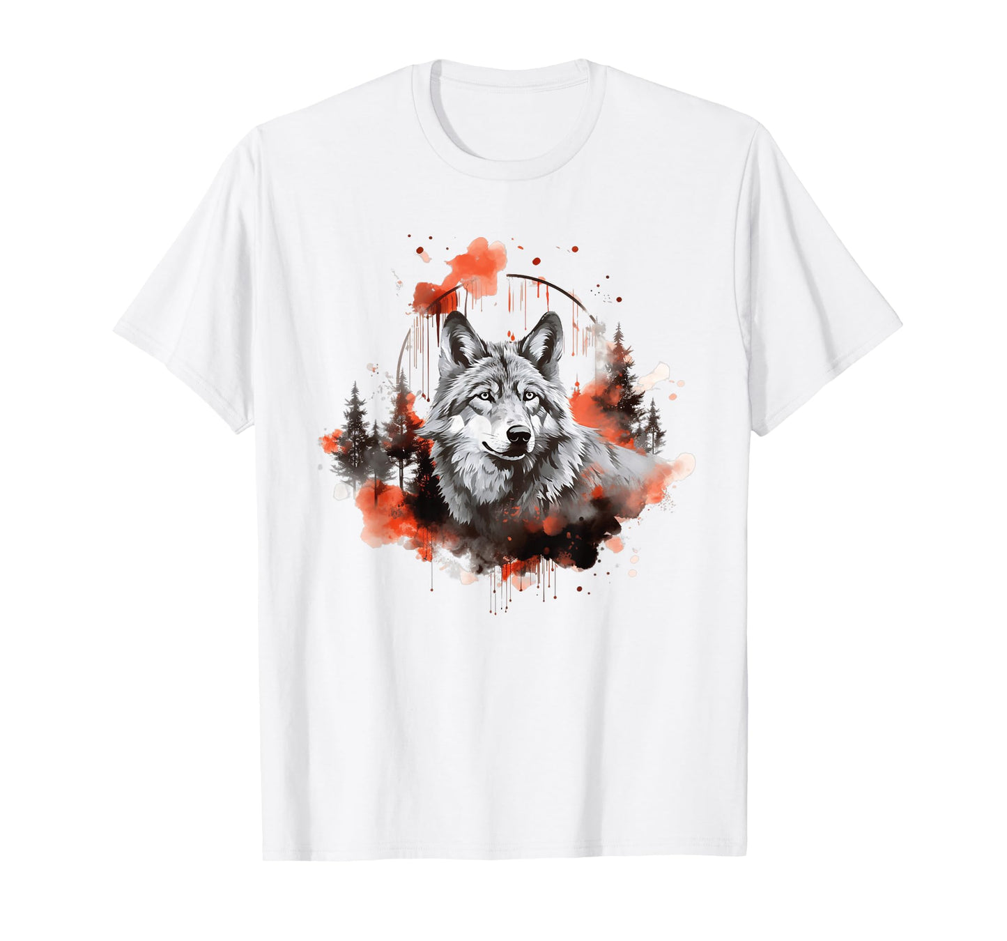 Wolf Splash Art Animal Face Forest Landscape Wolf T-Shirt