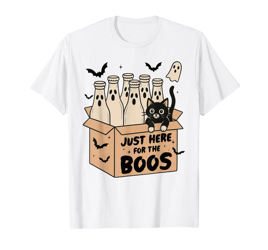 I'm Just Here For The Boos Retro Funny Cat Ghost Halloween T-Shirt
