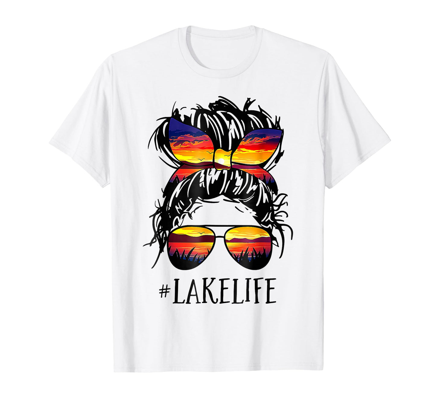 Lake Life Messy Bun Hair Girl Retro Lake Summer T-Shirt
