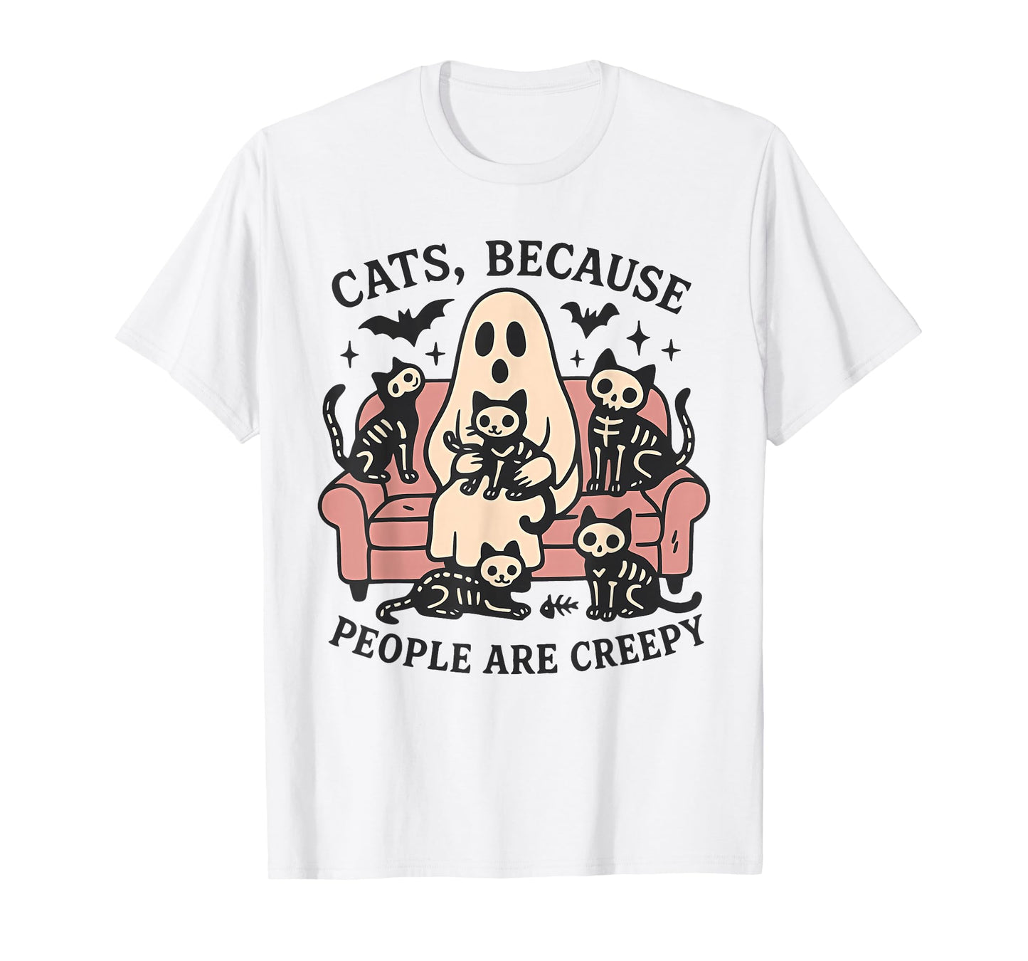 Cats Because People are Creepy Cute Ghost and Cats Halloween T-Shirt