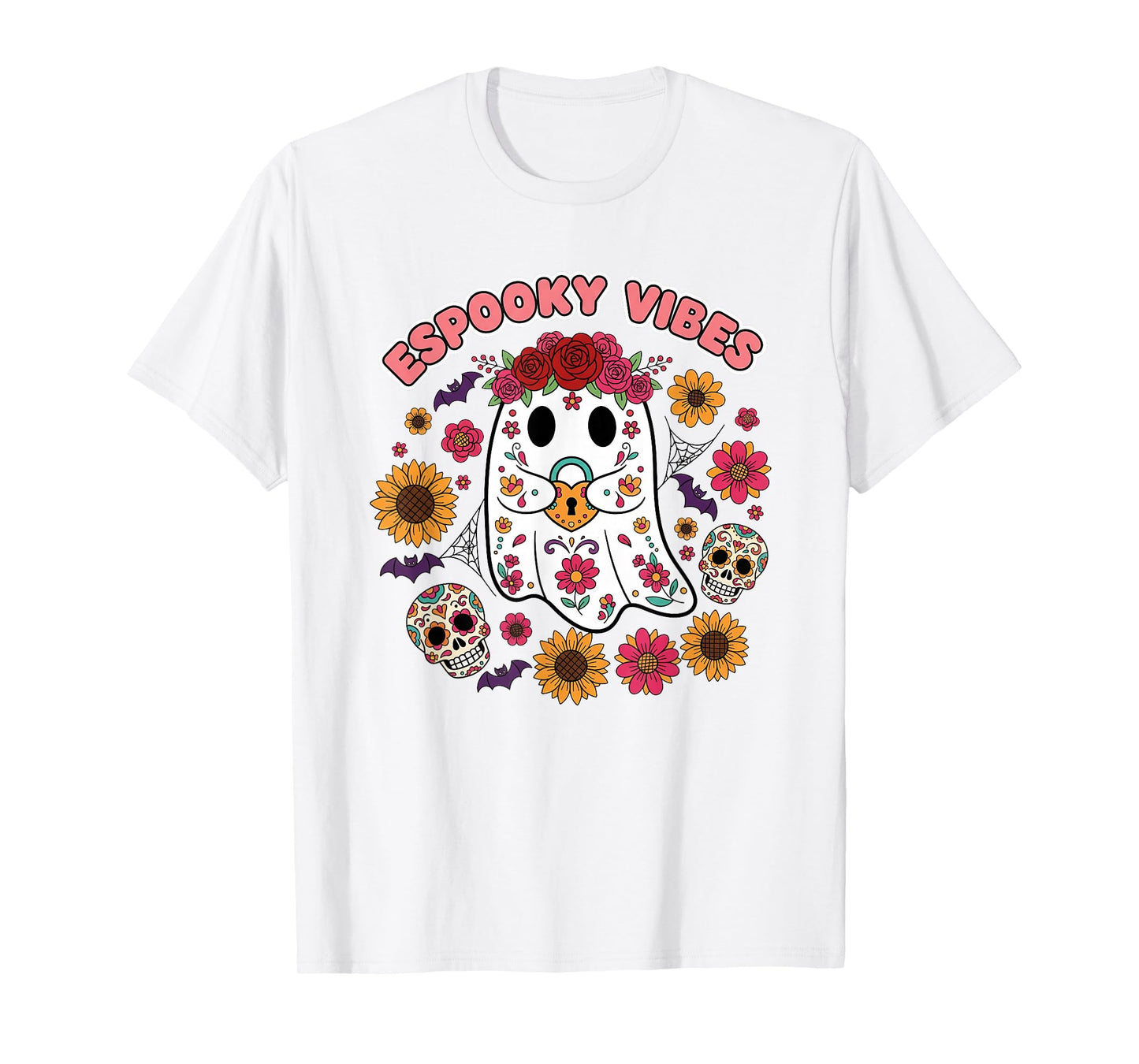 Espooky Vibes Halloween Floral Ghost Day of The Dead Mexican T-Shirt