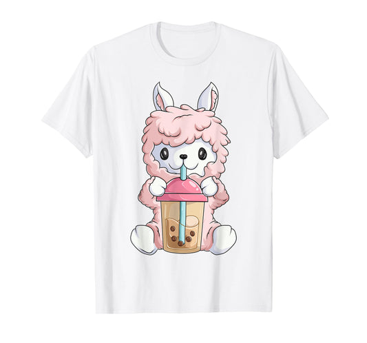 Kawaii Anime Llama Shirt For Women Girls, Boba Bubble Tea T-Shirt