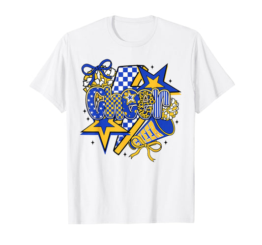Preppy Cheer Game Day Cheer Mom Cheerleader Cheer Blue Gold T-Shirt