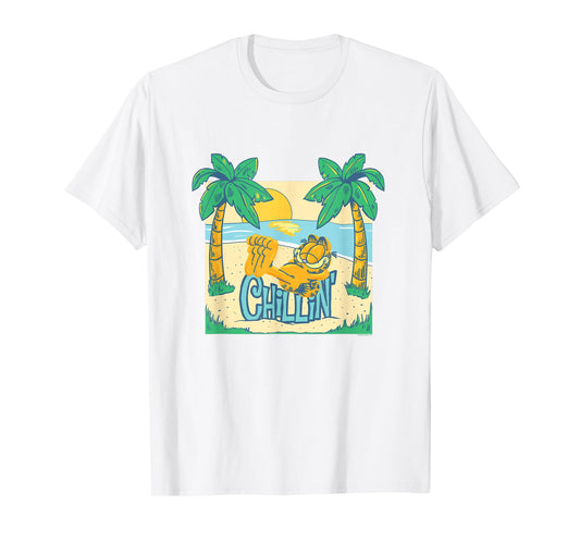 Garfield Chillin' at the Beach Summertime Cartoon Cat T-Shirt