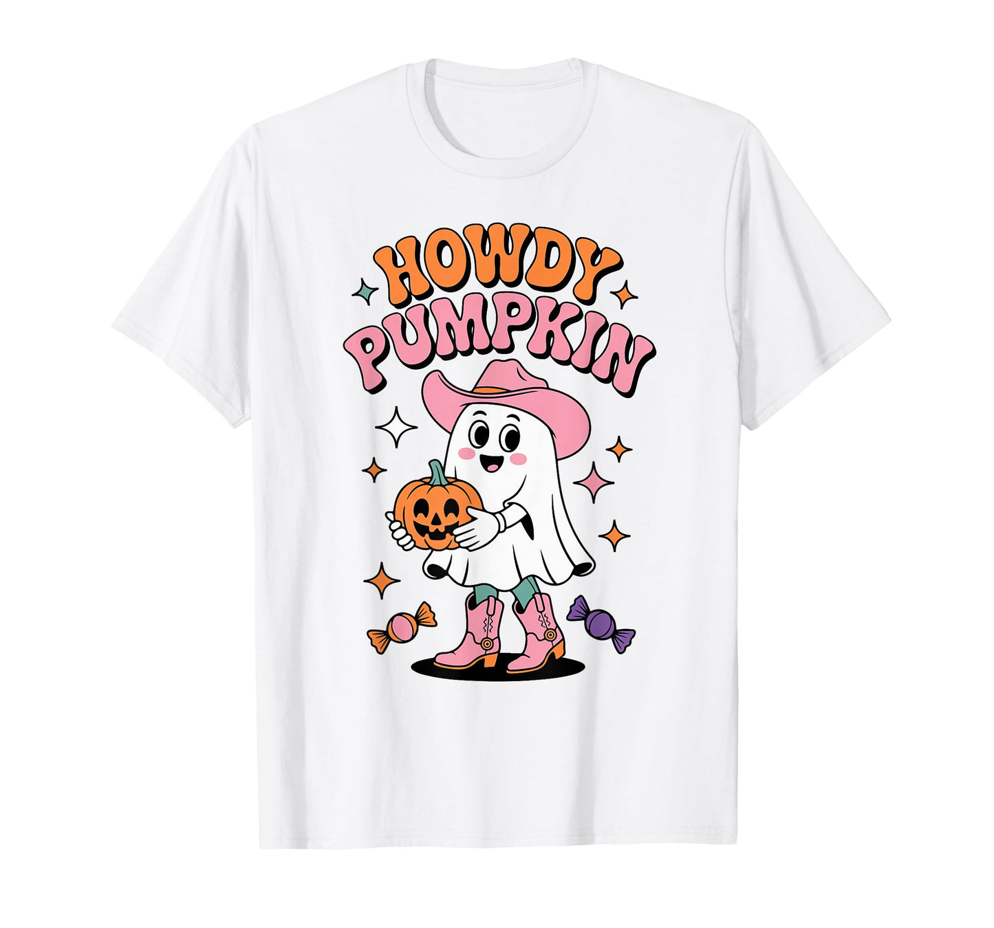 Howdy Pumpkin Ghost Cowgirl Halloween Cute Teen Girl Toddler T-Shirt