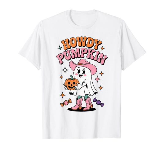 Howdy Pumpkin Ghost Cowgirl Halloween Cute Teen Girl Toddler T-Shirt