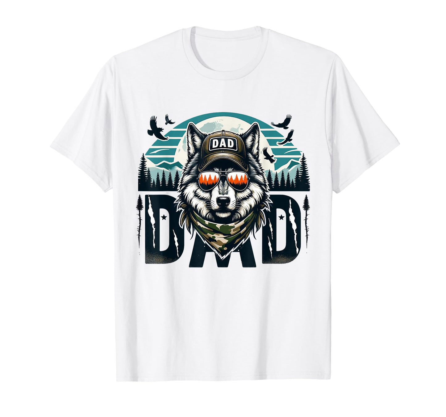 Funny Vintage Wolf Dad Wolf Lovers camping Daddy Fathers Day T-Shirt