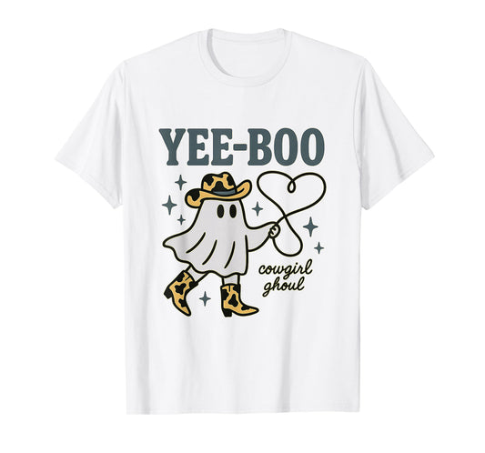 YEE Boo Cowgirl Ghoul Funny Ghost Western Halloween Rodeo T-Shirt