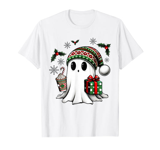 Funny Christmas Cute Ghost Coffee Lover Merry Xmas Holiday T-Shirt