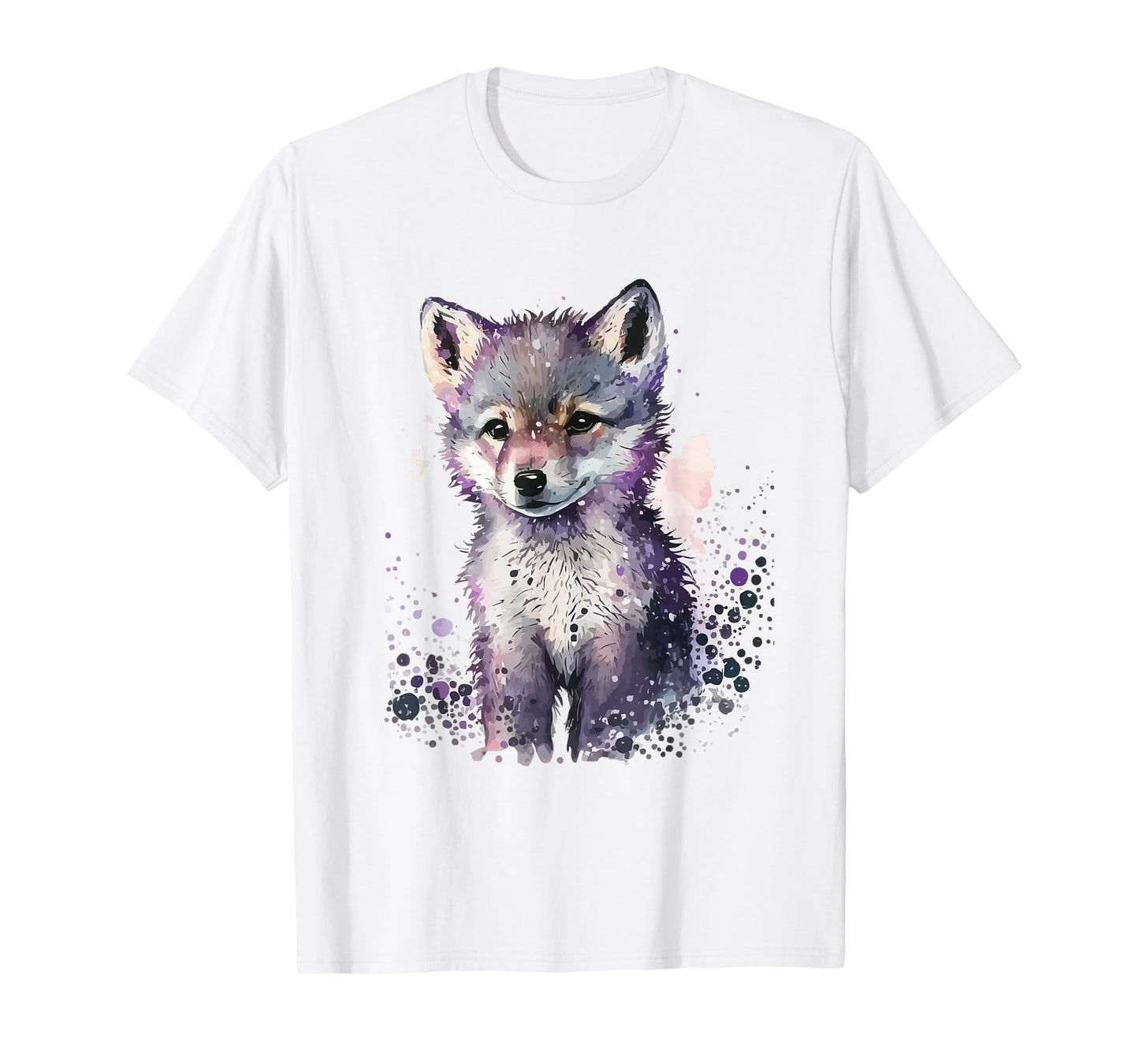 Wolf Puppy Animal Print Art Men Women Watercolor Wolf Pup T-Shirt