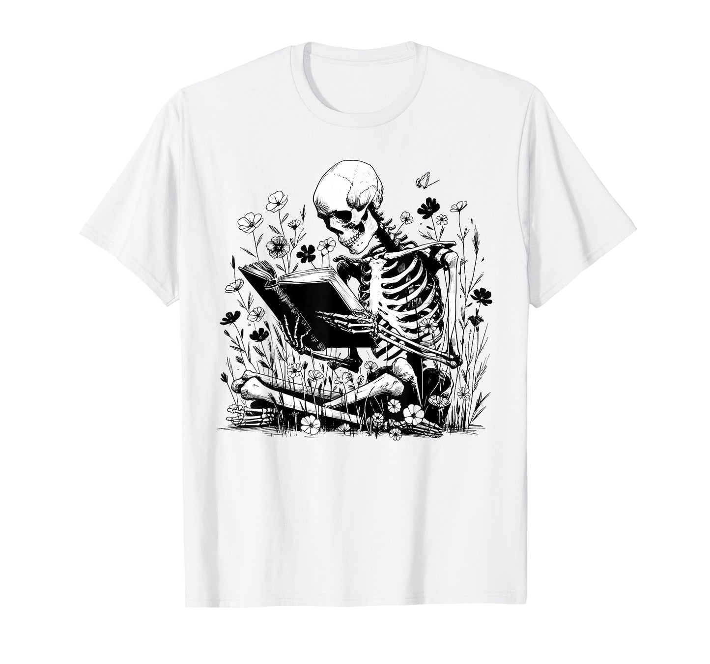 Skeleton Skull Halloween Book Reading Books Lover Teacher T-Shirt