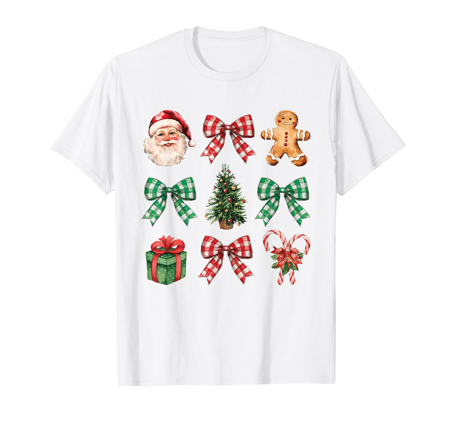 Coquette Bow Christmas Tree Santa Gingerbread Candy Cane T-Shirt