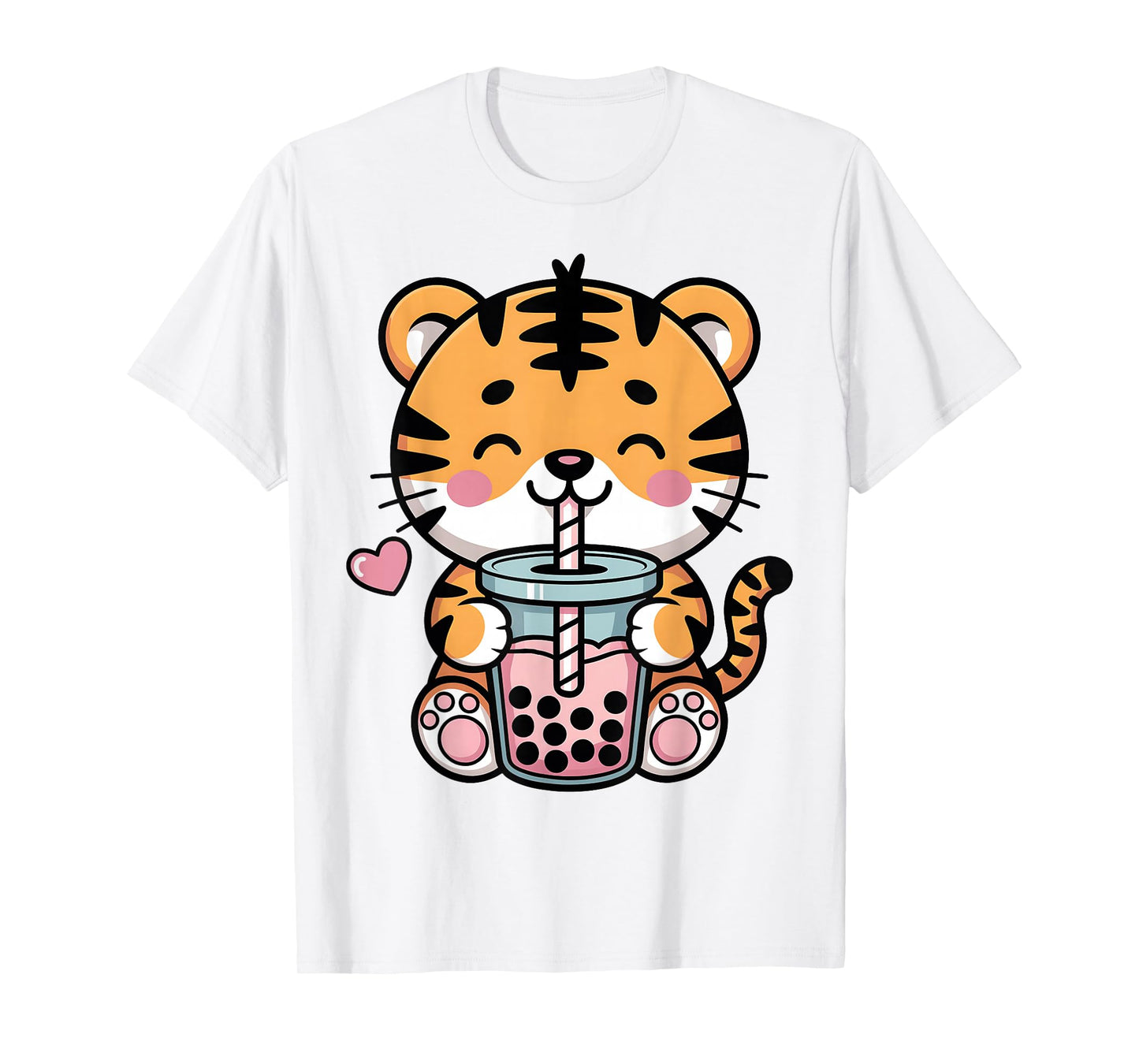 Kawaii Tiger Boba Tea Anime Japanese Bubble Tea Lover Girls T-Shirt