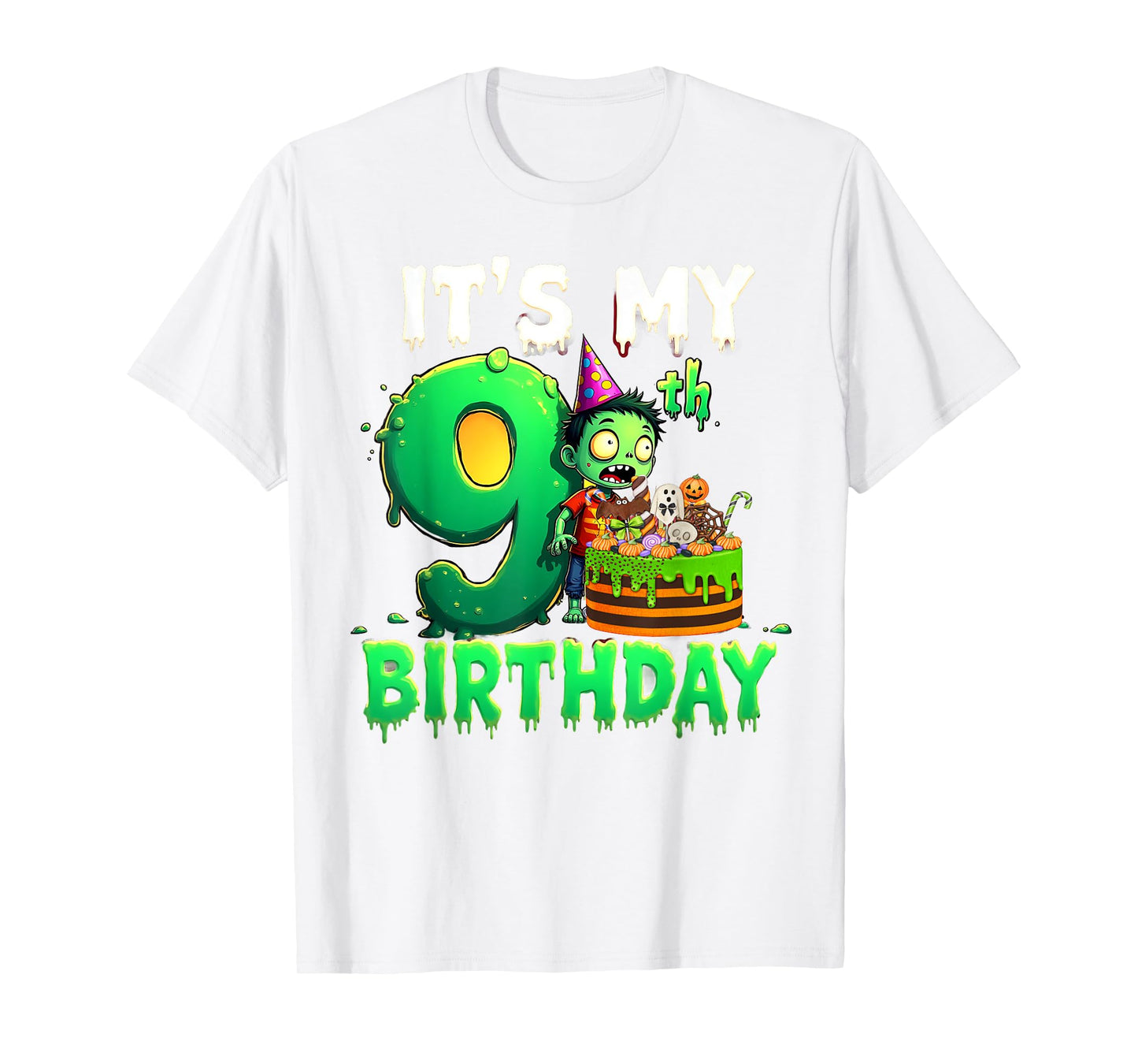Kids It's My 9th Birthday Boy Halloween Zombie 9 Years Old T-Shirt