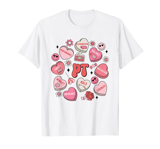 Physical Therapy Groovy Valentine's Day Heart Candy PT PTA T-Shirt
