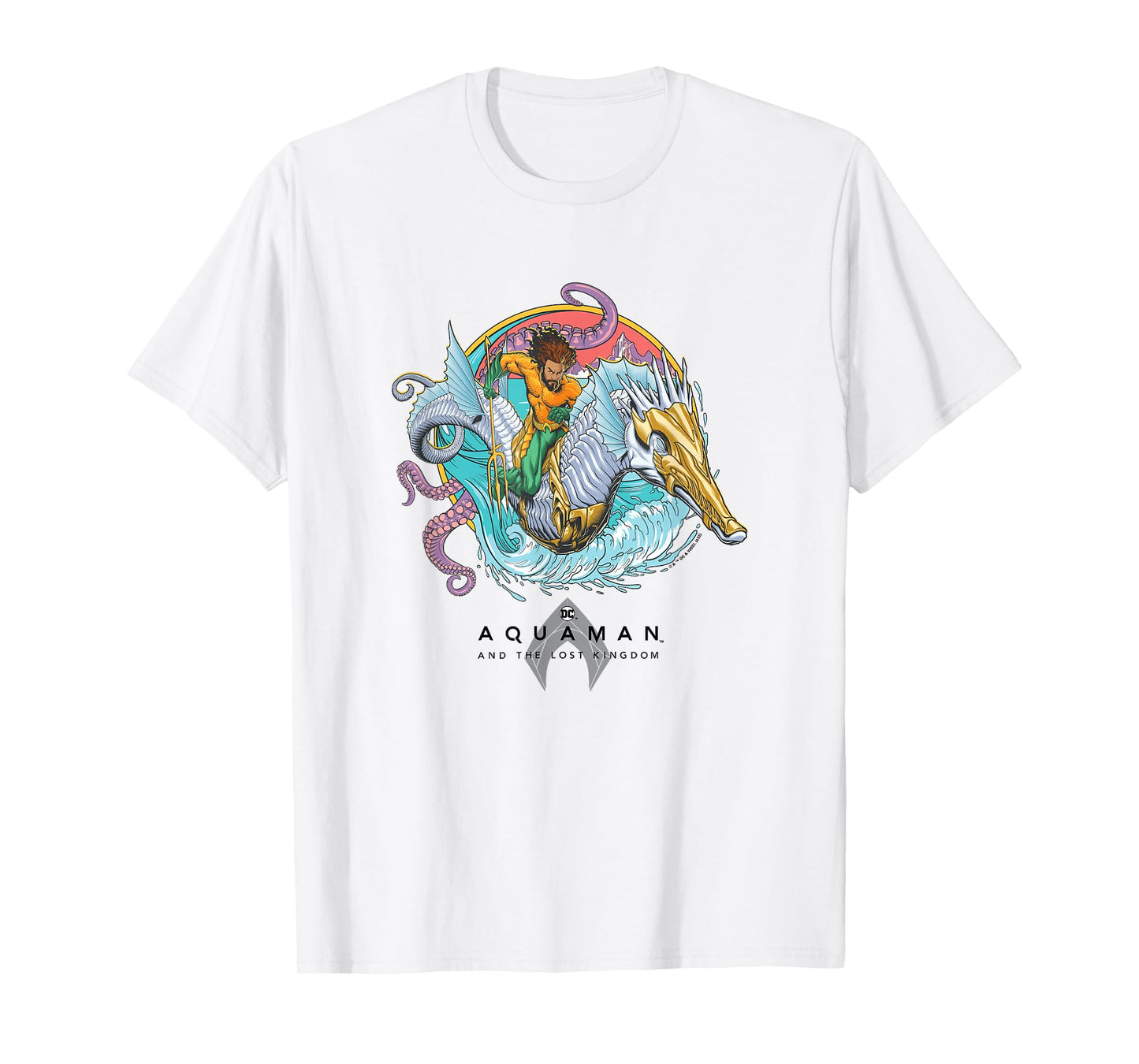 Aquaman And The Lost Kingdom Seahorse Ride Superhero Circle T-Shirt