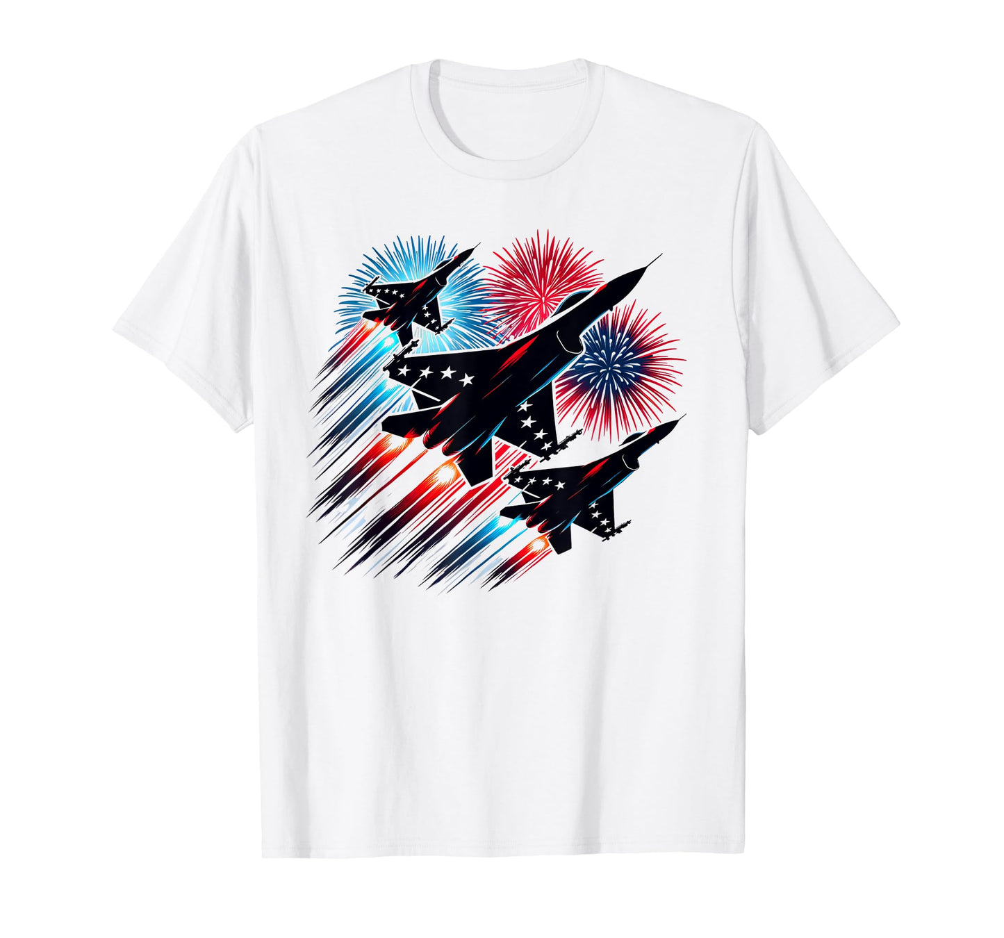 July 4th Fighter Jets Patriotic Red White & Blue Fireworks T-Shirt for Women Kids Men
