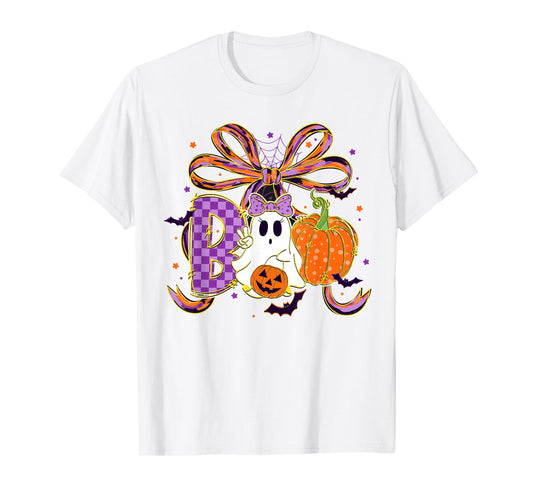 Cute Boo Ghost Coquette Bow Halloween Costume Spooky Season T-Shirt