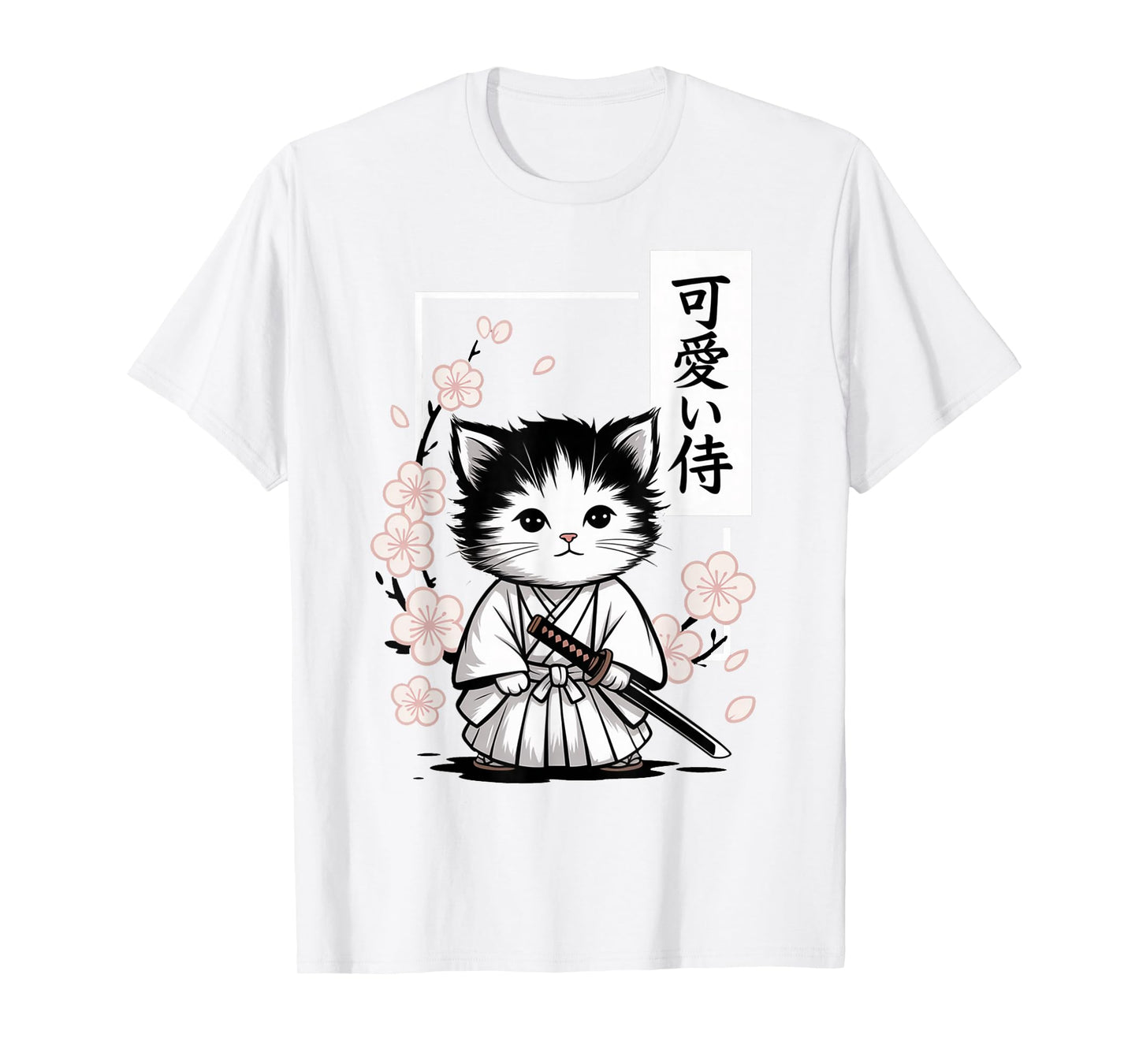 Cute Kawaii Baby Samurai Cat - Japanese Sakura T-Shirt