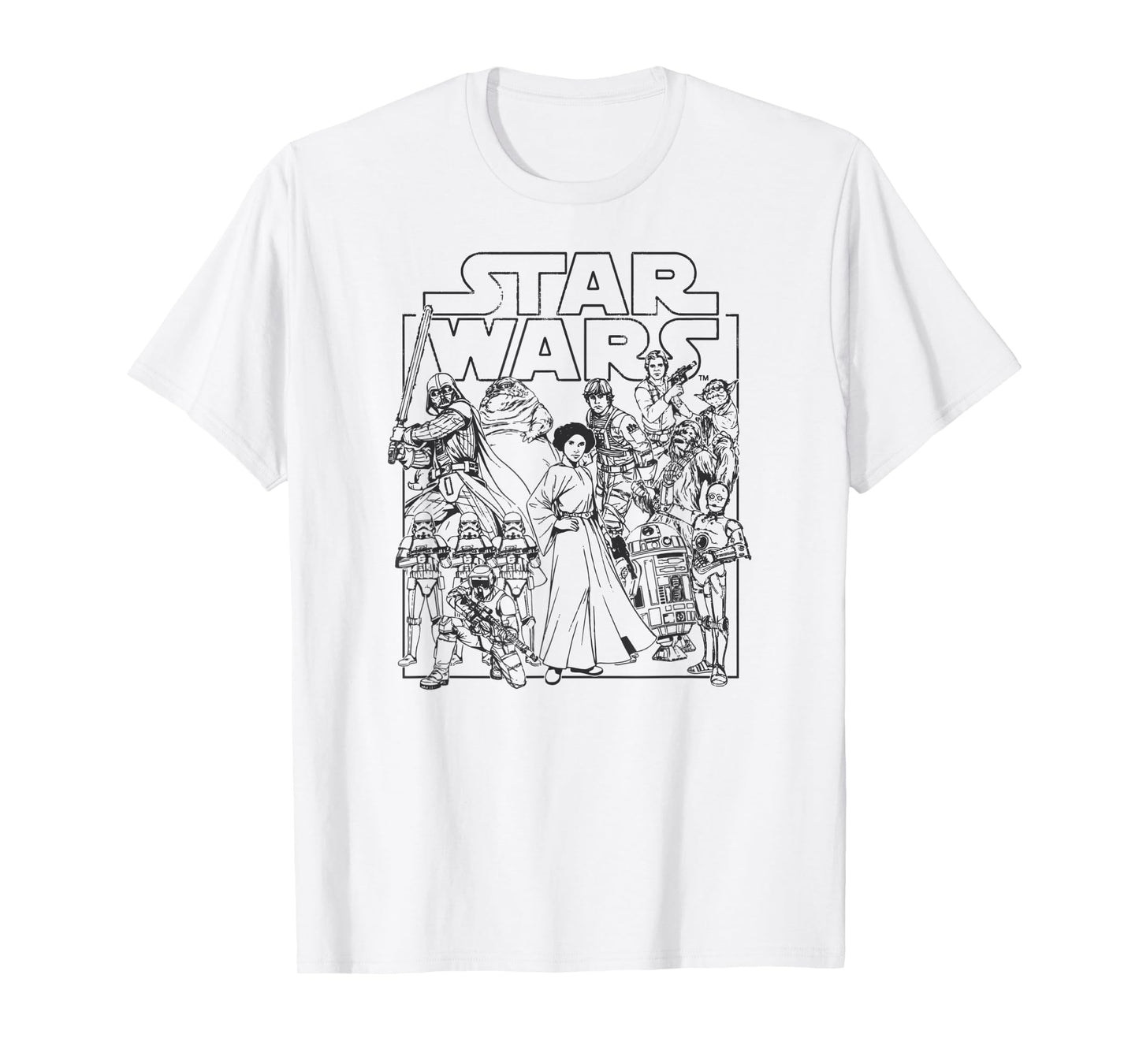 Amazon Essentials Star Wars Unisex Kids' Retro Movie Poster Group Pose T-Shirt, White, Small