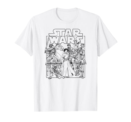 Amazon Essentials Star Wars Unisex Kids' Retro Movie Poster Group Pose T-Shirt, White, Small
