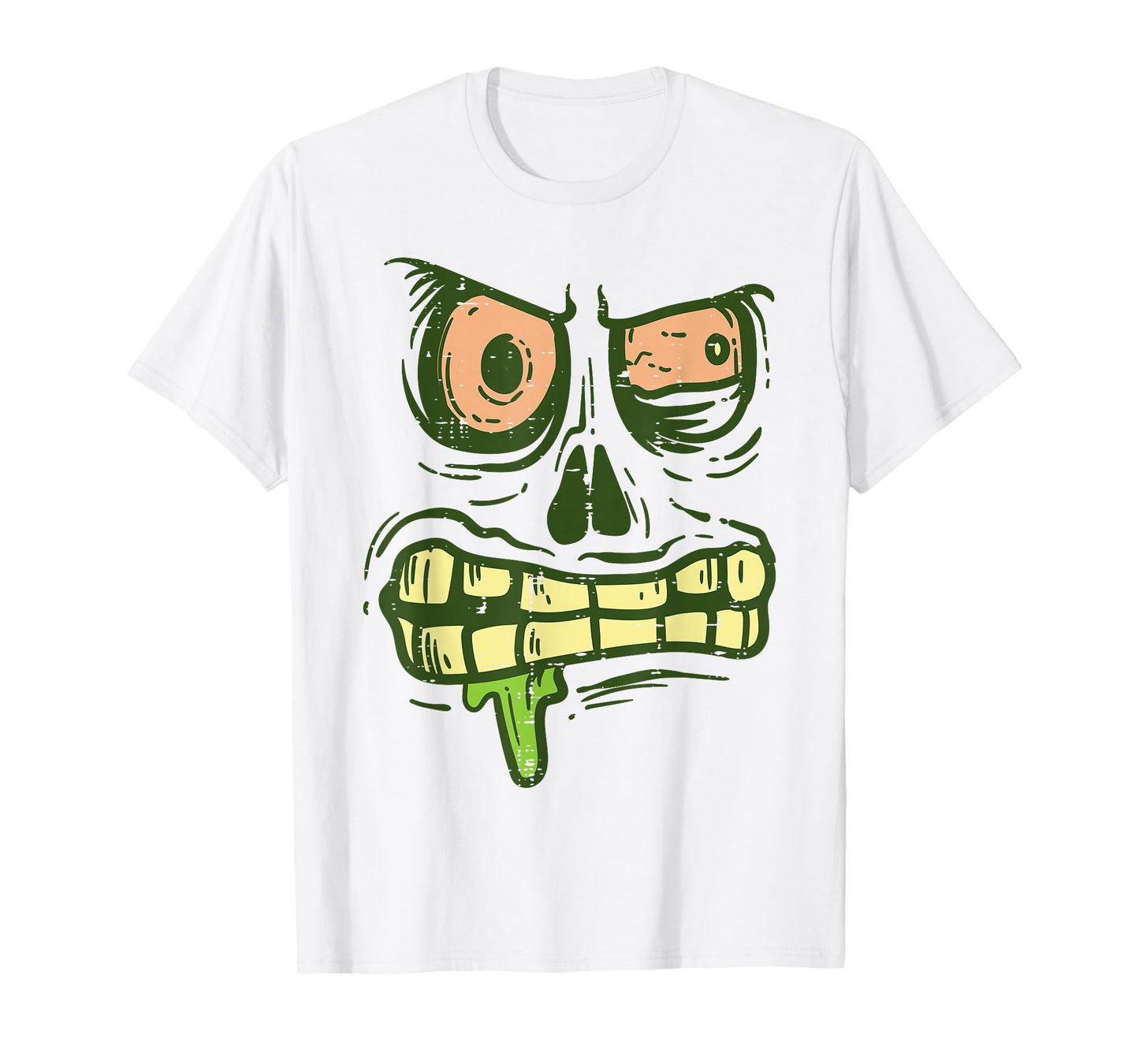 Green Zombie Monster Face Scary Spooky Halloween Boys Kids T-Shirt