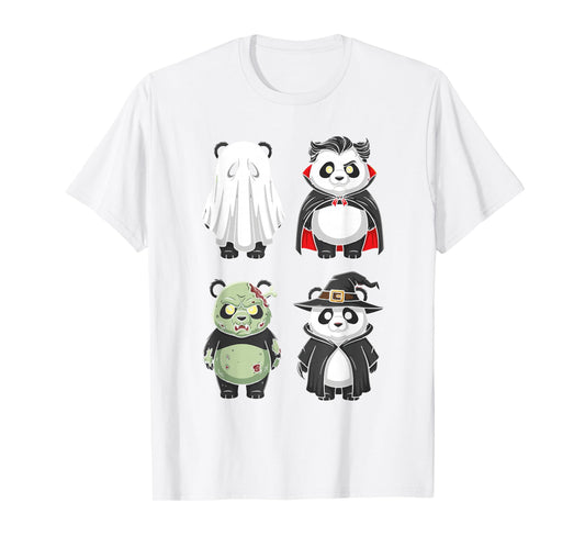Cute Halloween Panda Costumes Ghost Vampire Zombie Witch T-Shirt