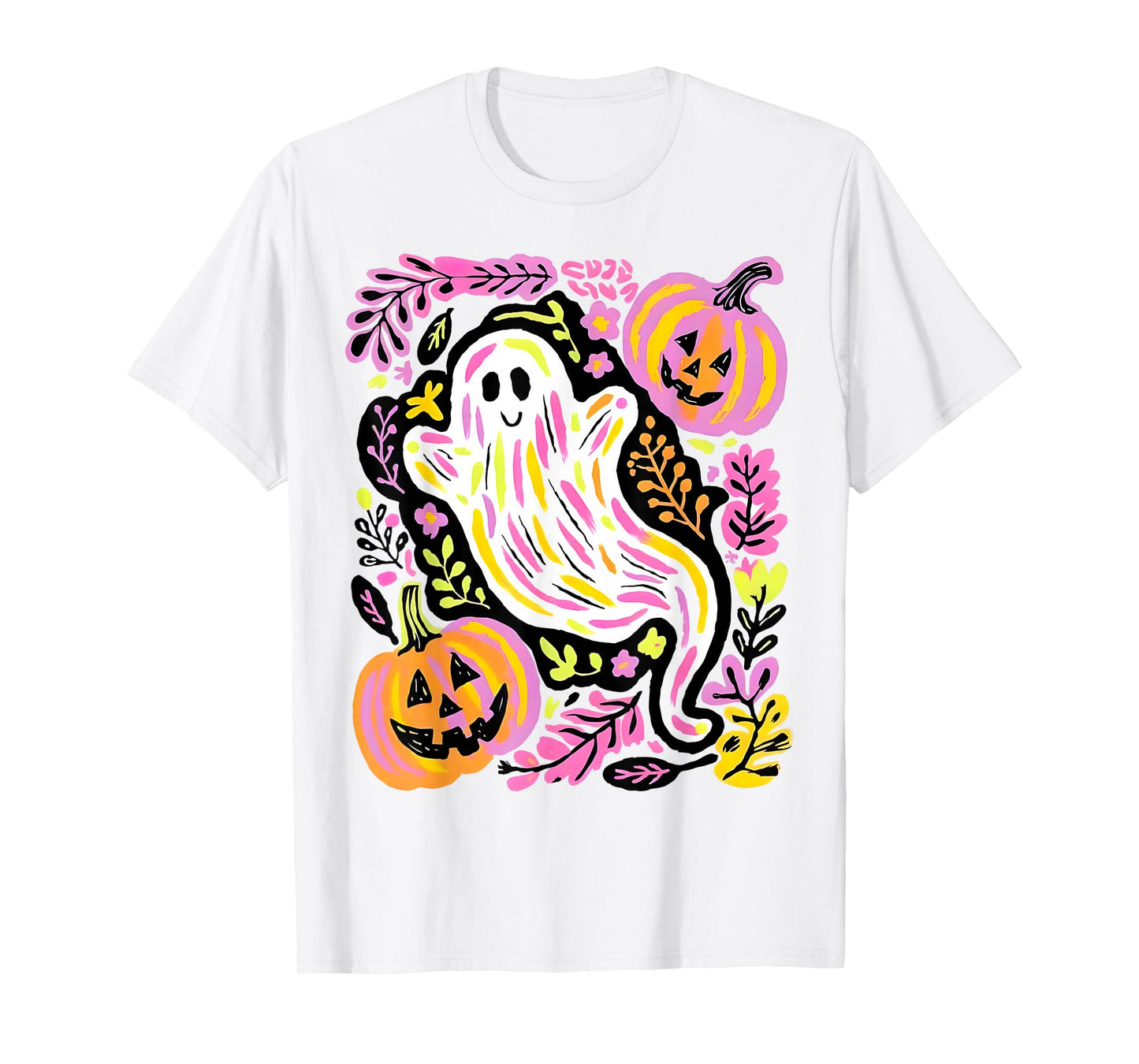 Halloween Ghost Spooky Season Retro Boho Floral Pumpkin T-Shirt