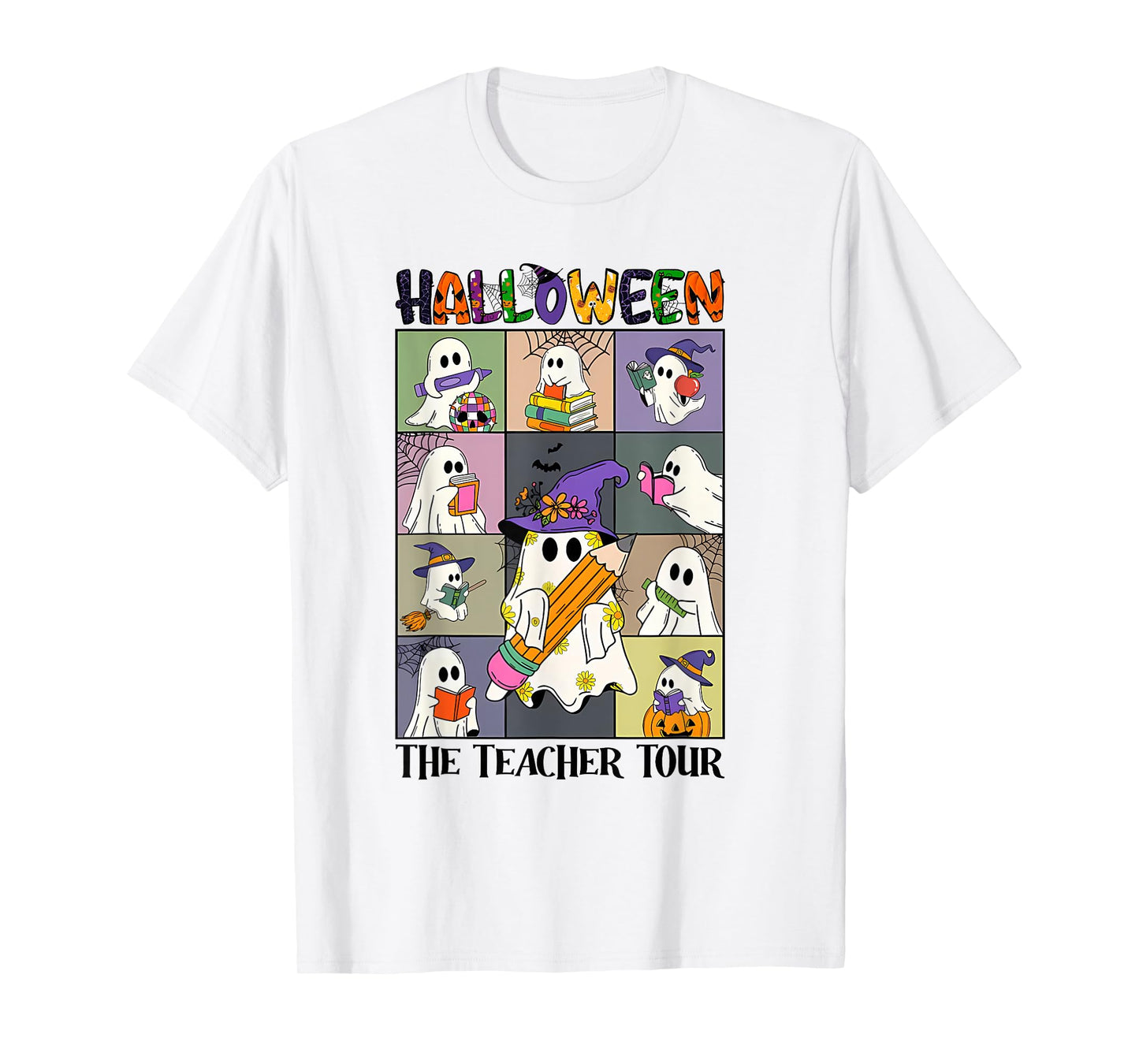 Women Halloween The Teacher Tour Ghosts Pencil Pumpkins T-Shirt