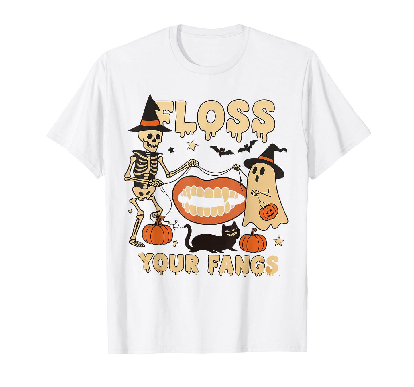 Floss Your Fangs Boo Dental Halloween Spooky Dentist T-Shirt