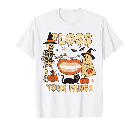 Floss Your Fangs Boo Dental Halloween Spooky Dentist T-Shirt