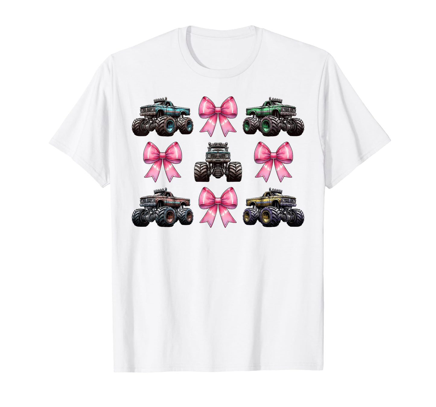 Coquette Bow Monster Truck Mothers Day Pink Ribbon Mom Girl T-Shirt