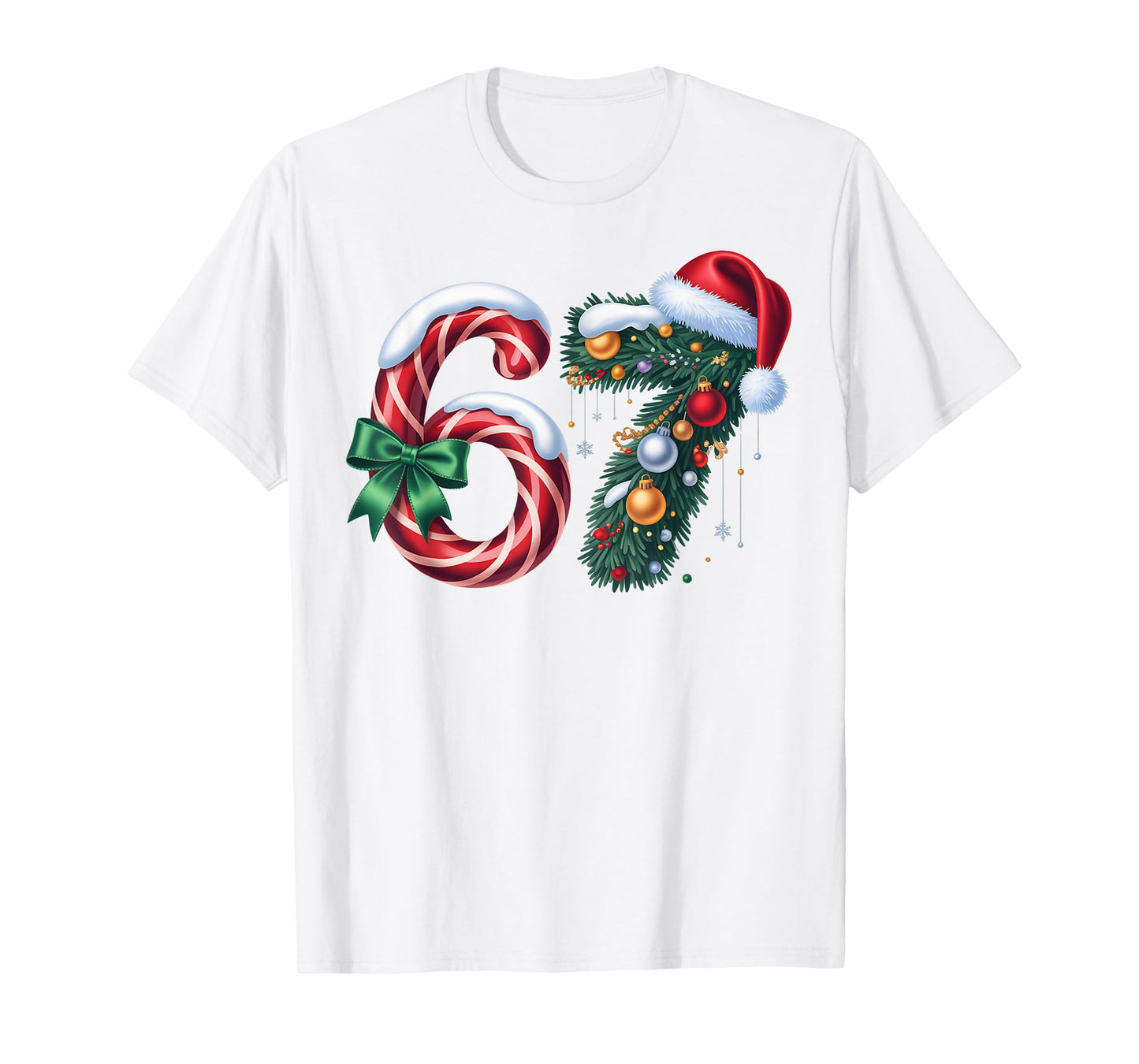 Funny 67 Six Seven Candy Cane Garland Christmas Outfit T-Shirt