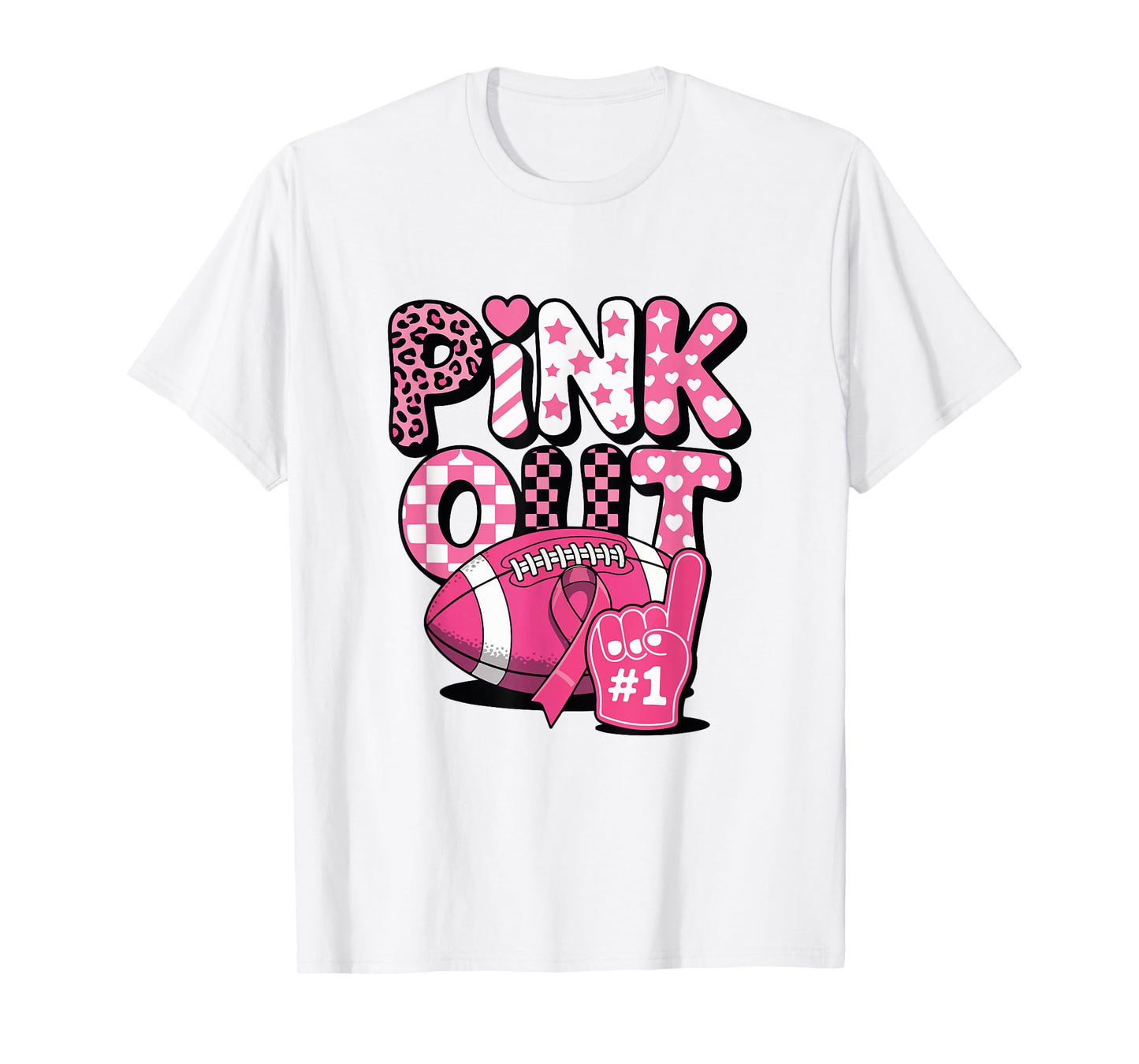 Pink Out Game Day Breast Cancer Awareness Football T-Shirt