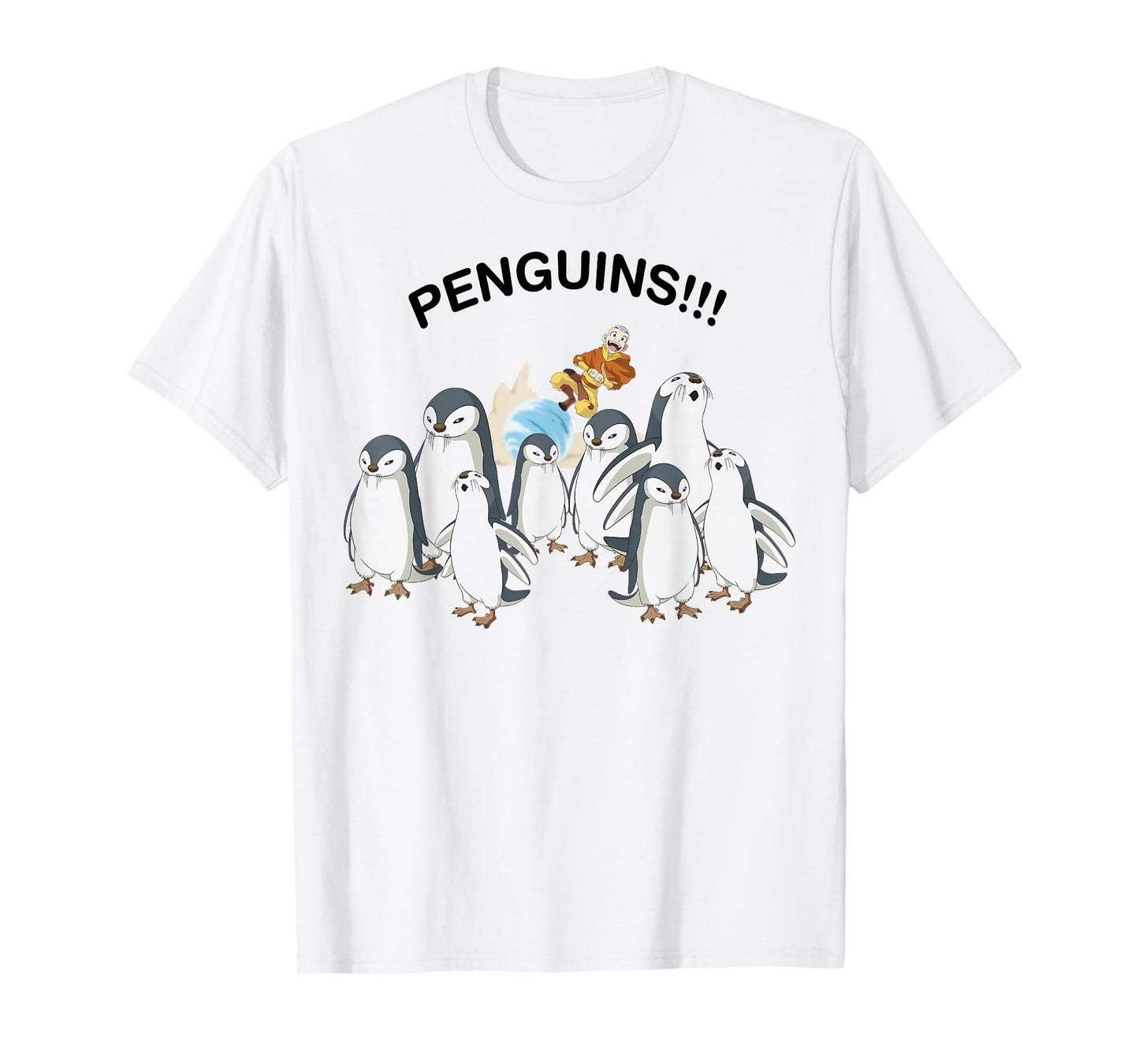 Avatar: The Last Airbender Aang And Penguins!! Portrait T-Shirt