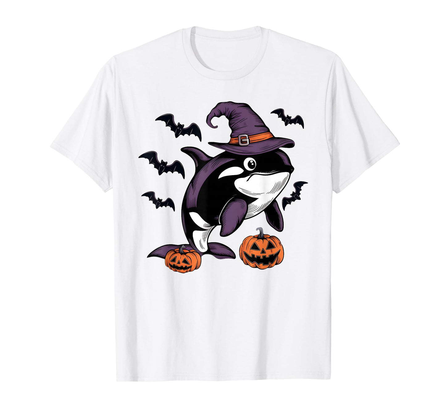 Funny Pumpkin Bat Witch Costume Orca Halloween T-Shirt